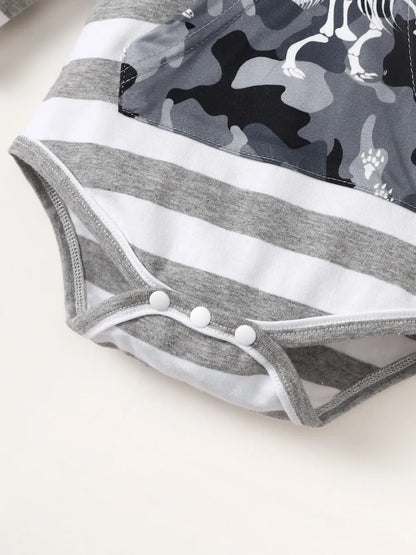 Children's Striped Hooded Bodysuit and Camouflage Pants Set
