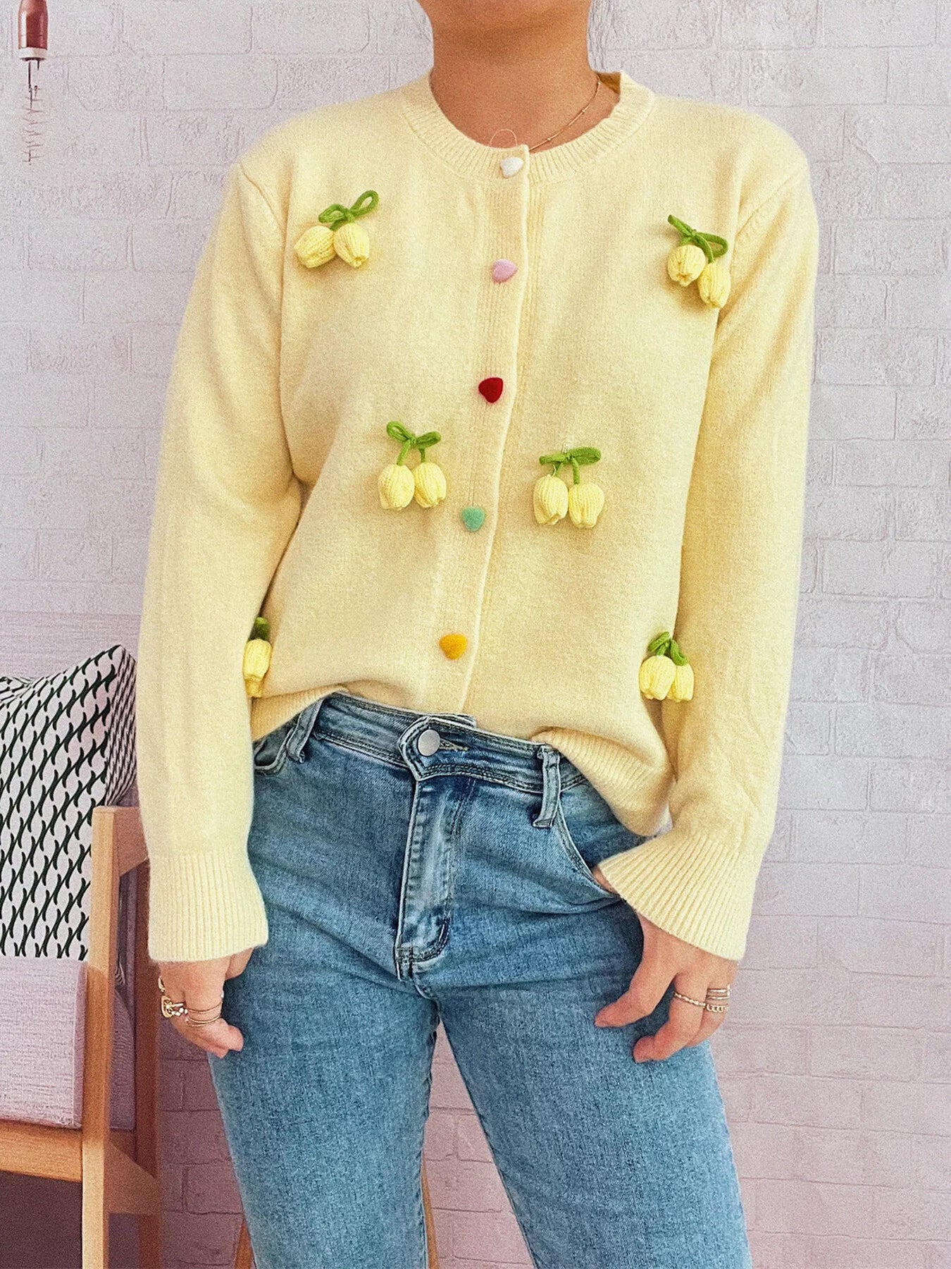 Flower Button Up Long Sleeve Cardigan