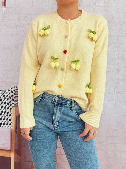 Flower Button Up Long Sleeve Cardigan