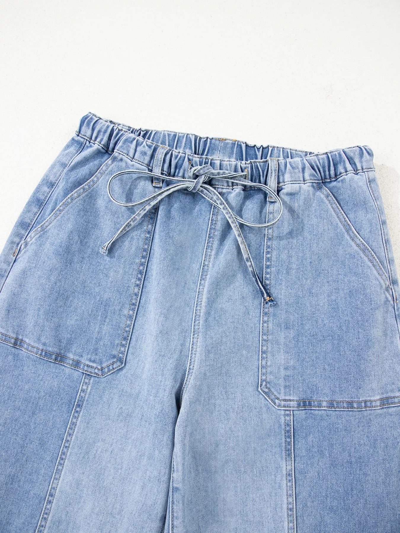 Wide Leg Drawstring Raw Hem Jeans