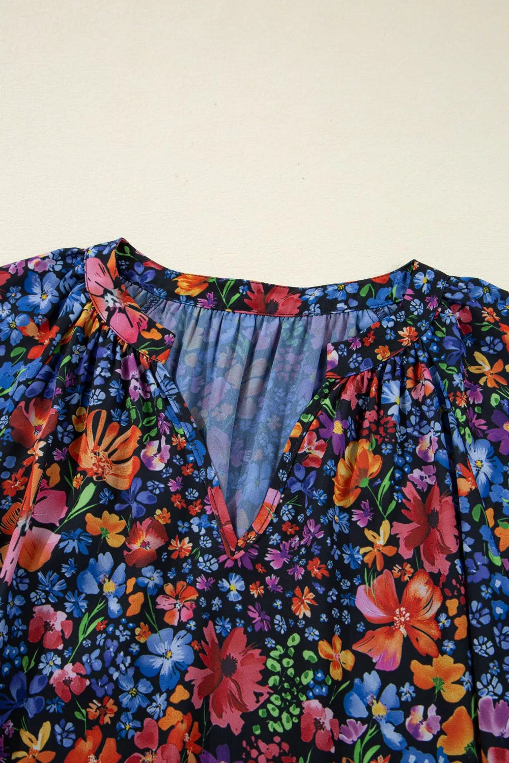 Floral Notched Flounce Sleeve Maxi Dress