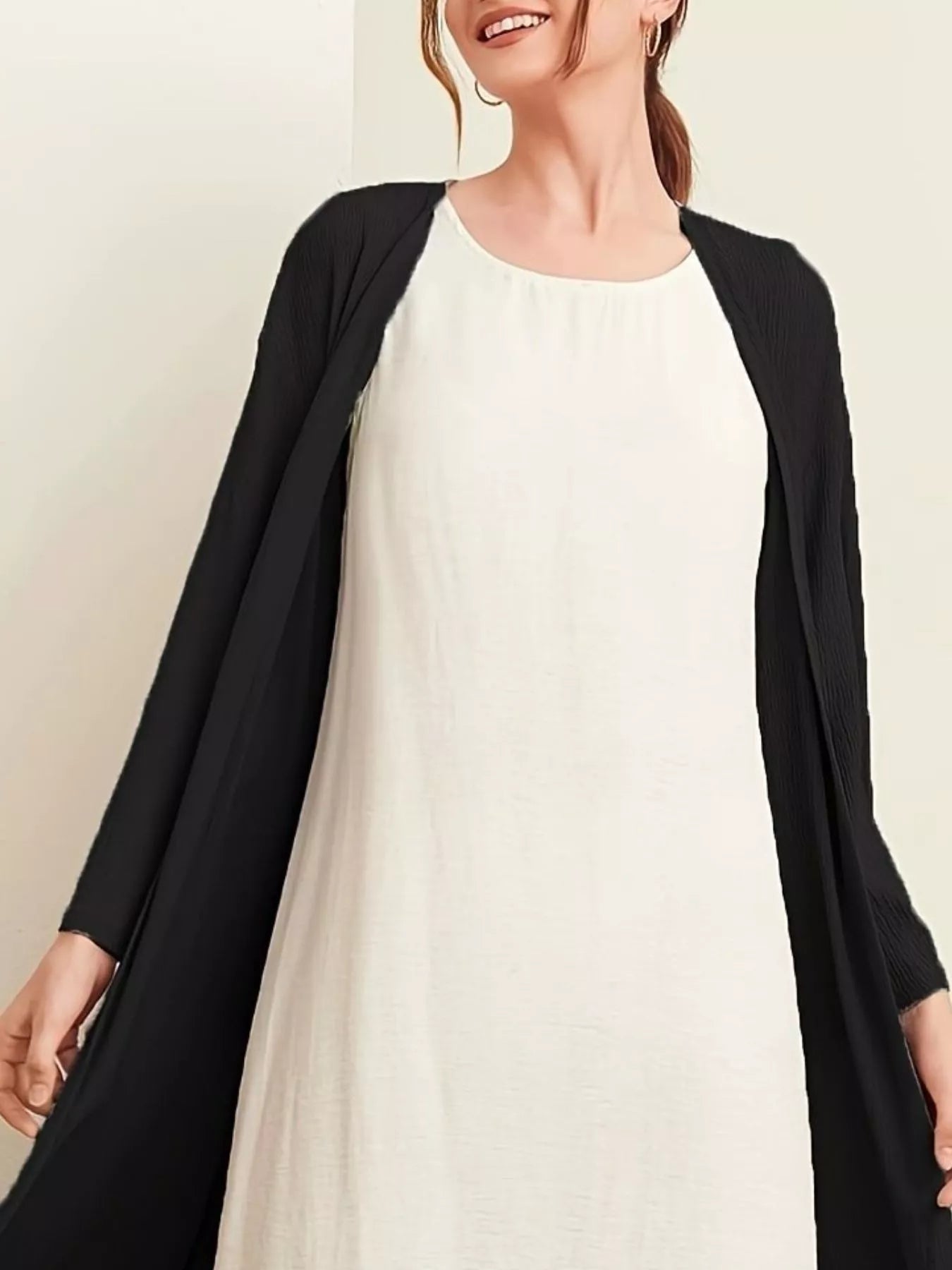 Open Front Long Sleeve Longline Cardigan