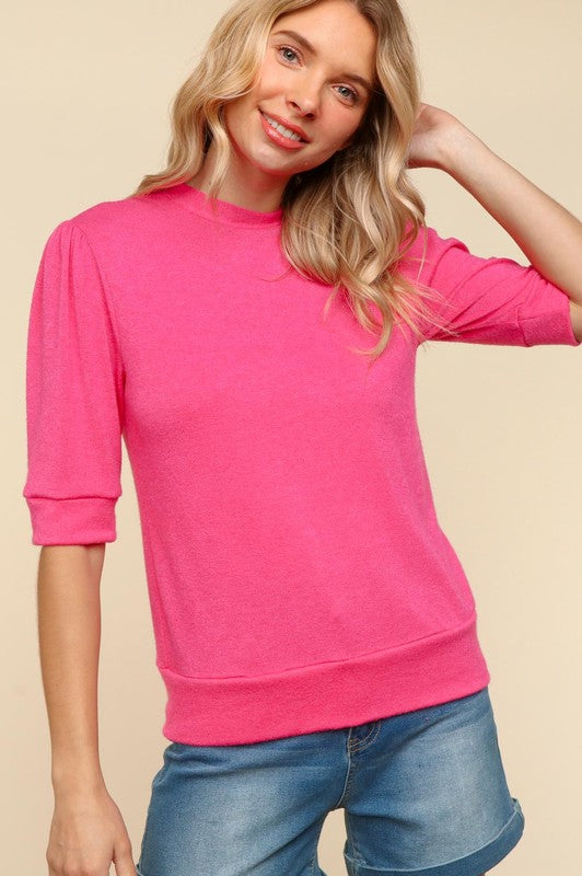 Back To School Sweater - Haptics Tied Back Mock Neck Half Sleeve Knit Top