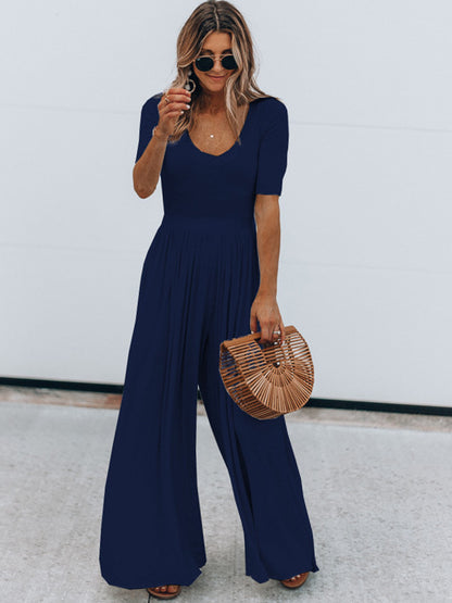 [Preorder] Scoop Neck Short Sleeve Jumpsuit [Est Ship 07/02/24] Dark Blue
