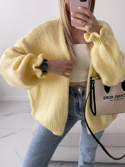 Open Front Ribbed Hem Cardigan