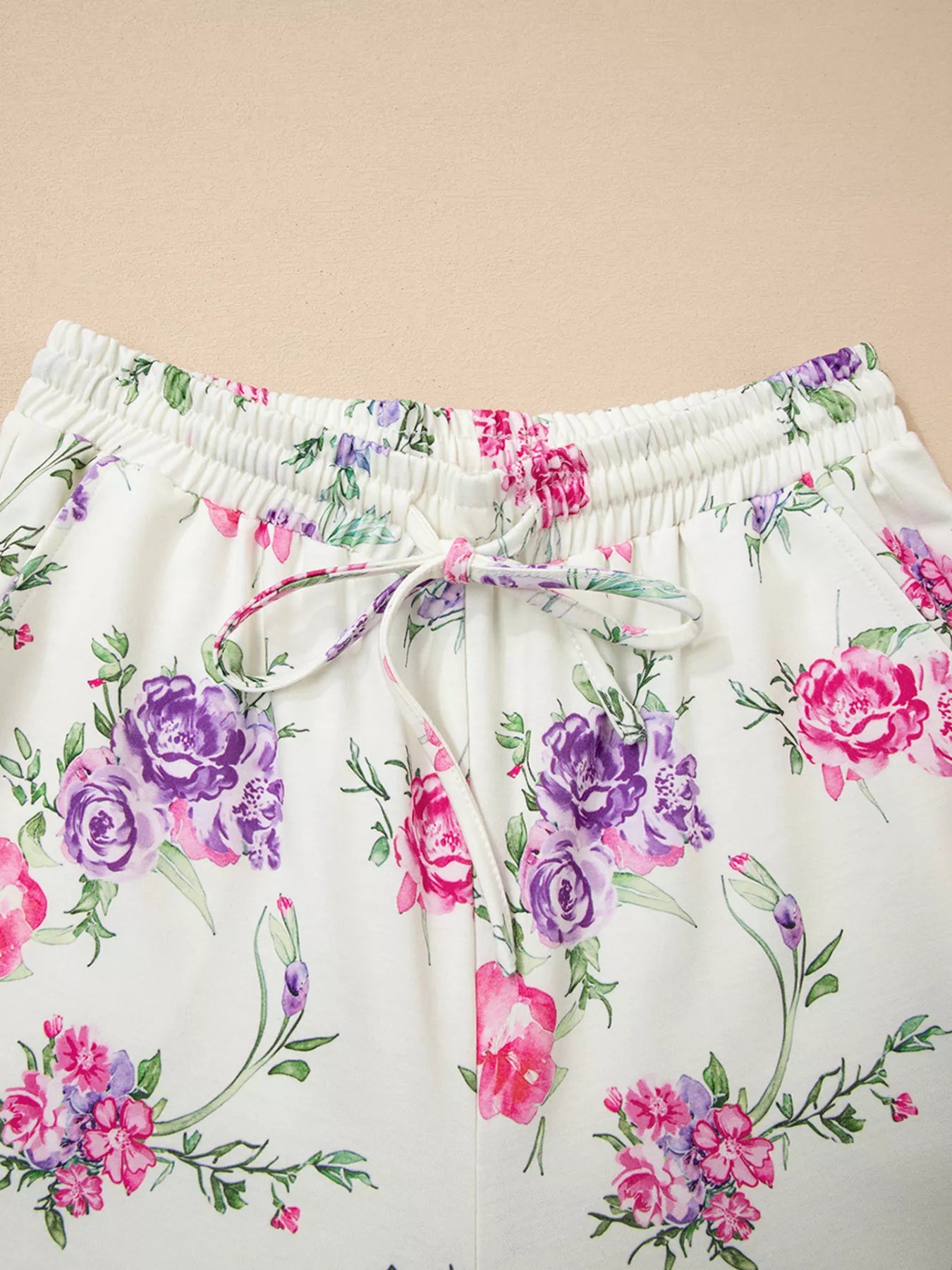 Floral Print Round Neck Top and Drawstring Pants Lounge Set