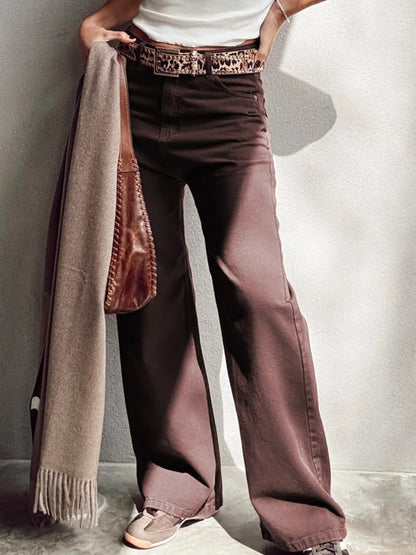 Wide Leg High Waist Denim Jeans Brown