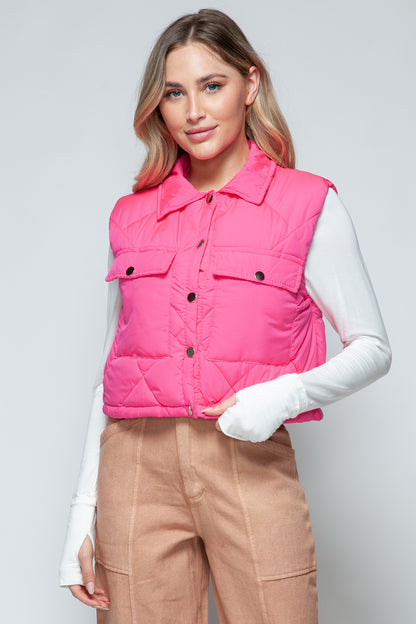 Snobbish Snap Down Quilted Crop Vest Hot Pink