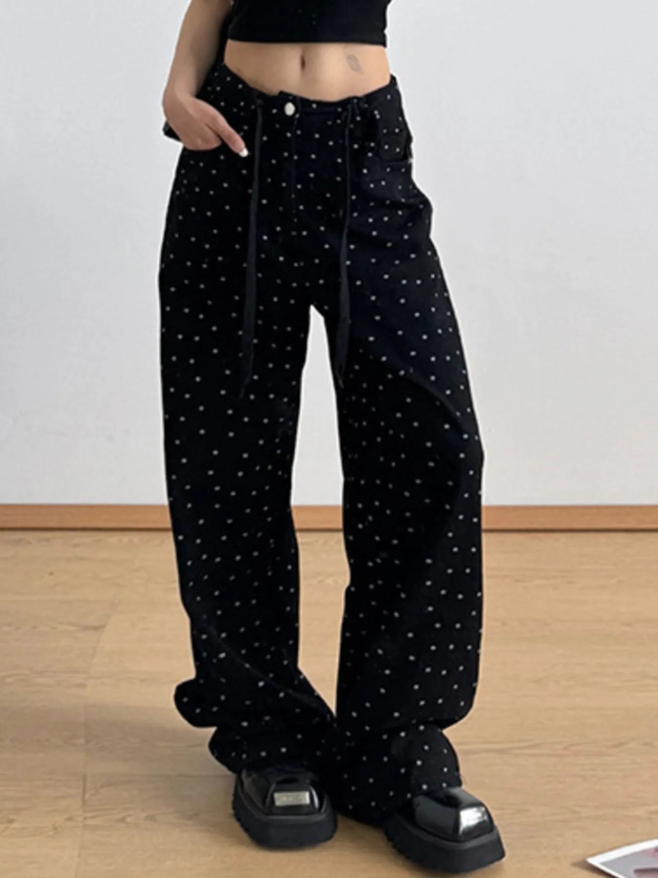 Polka Dot Wide Leg Drawstring Pants