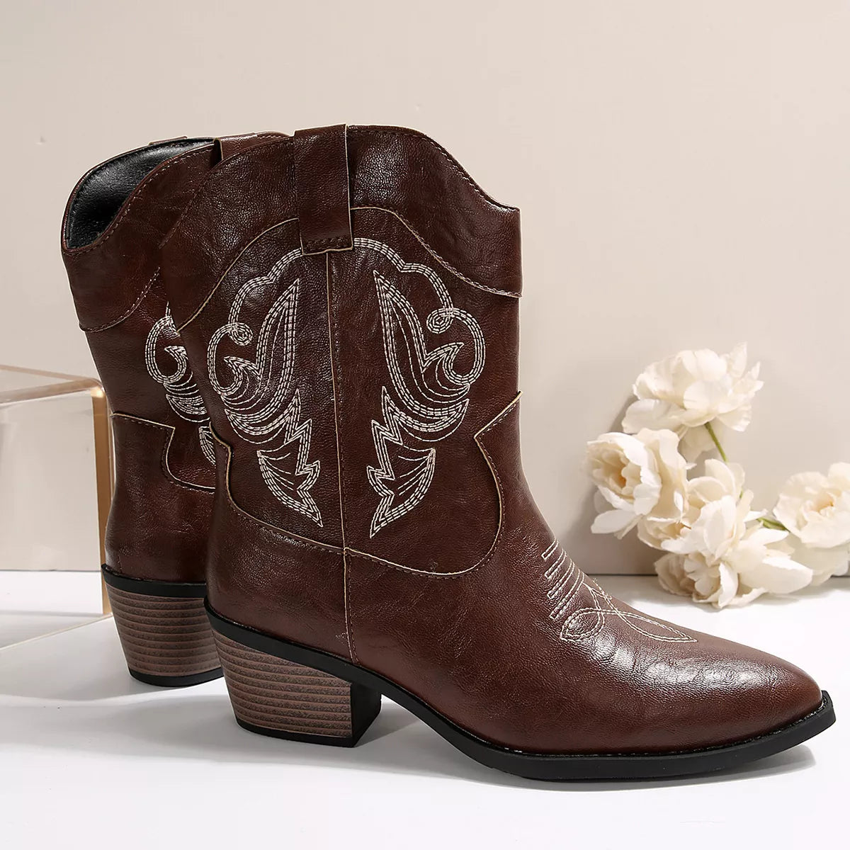 Western Cowboy Boots with Embroidered Design