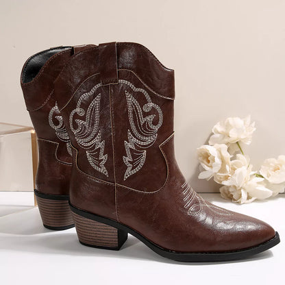 Western Cowboy Boots with Embroidered Design
