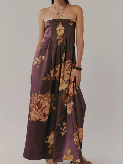 Floral Print Sleeveless Maxi Dress Brown