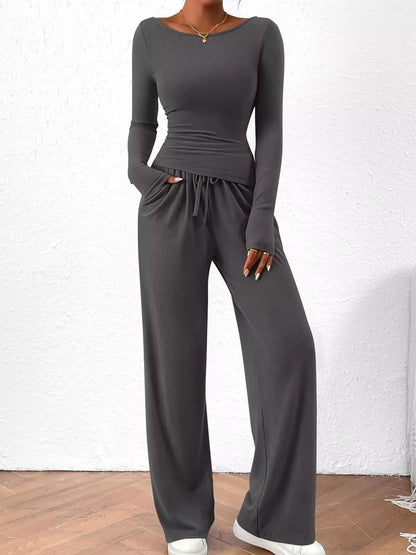 Long Sleeve Top and Wide Leg Pants Set