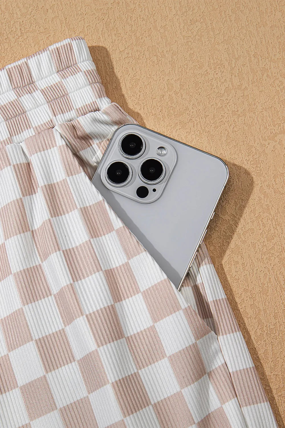 Ribbed Texture Checkered Print Tank and Pants Set