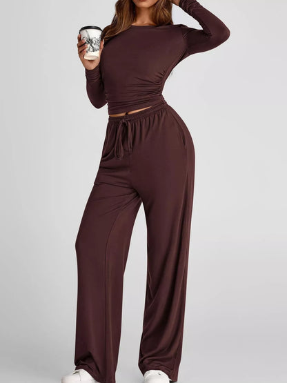 Full Size Casual Long Sleeve Top and Pants Set Plus Size
