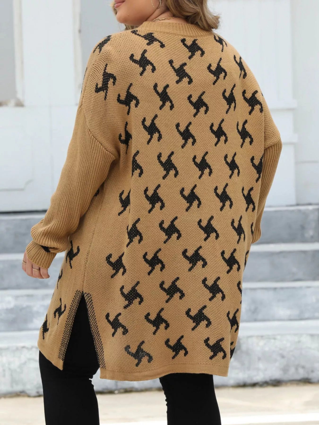 Plus Size Open Front Drop Shoulder Knit Cardigan