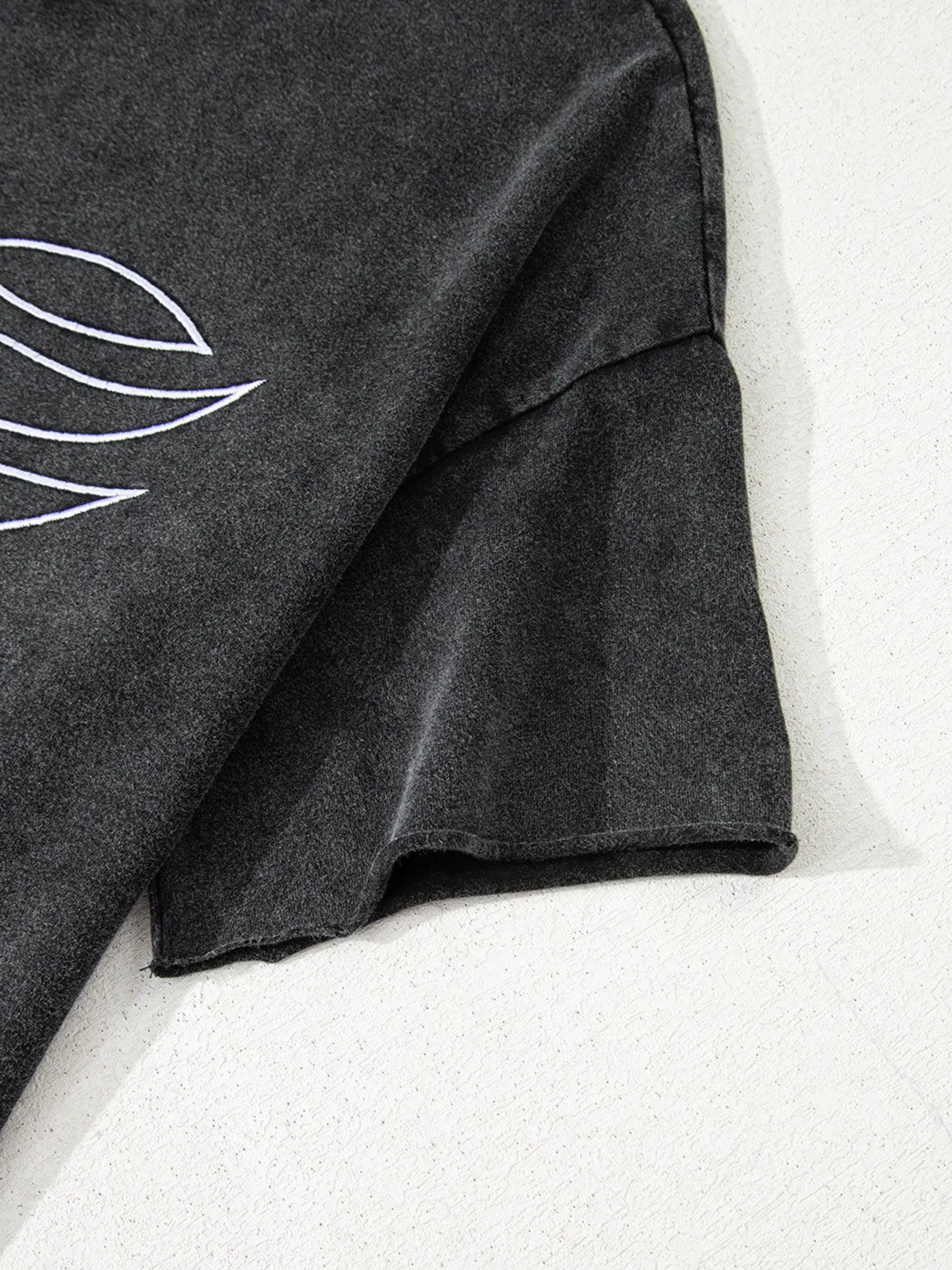 Floral Embroidered Mineral Wash Crew Neck T Shirt