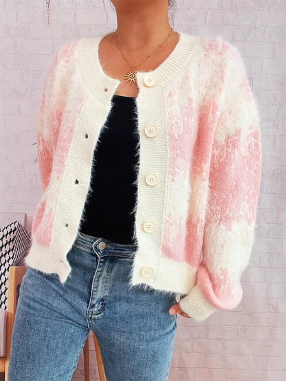 Ribbed Hem Button Up Cardigan