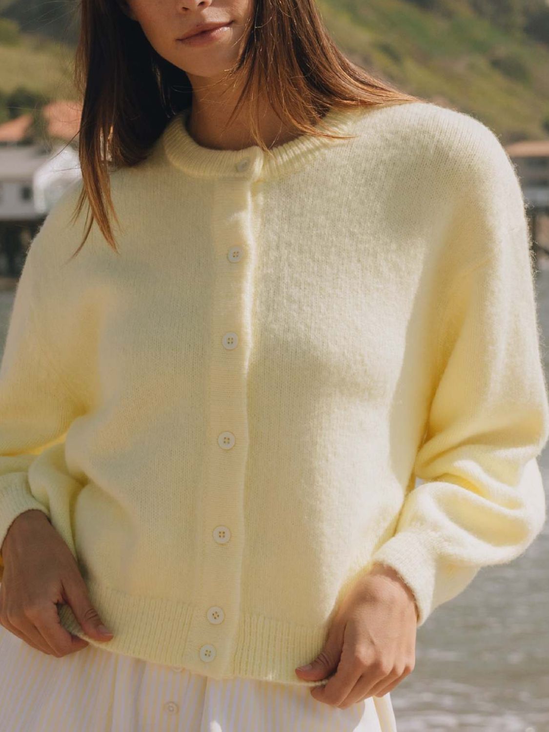 Button Down Long Sleeve Cardigan Pastel Yellow