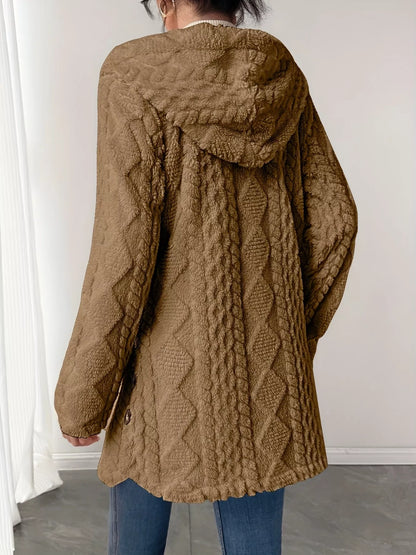 Full Size Button-Down Hooded Outerwear Plus Size