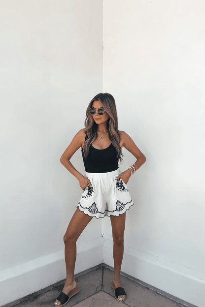 Dahlia Beige Embroidered Shorts - FINAL SALE