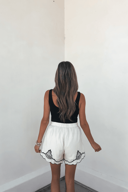 Dahlia Beige Embroidered Shorts - FINAL SALE