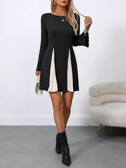 Pleated Flare Sleeve Mini Dress