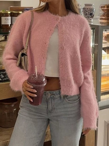Fluffy Knit Button-Down Cardigan