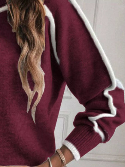 Full Size Turtleneck Contrast Trim Sweater Plus Size