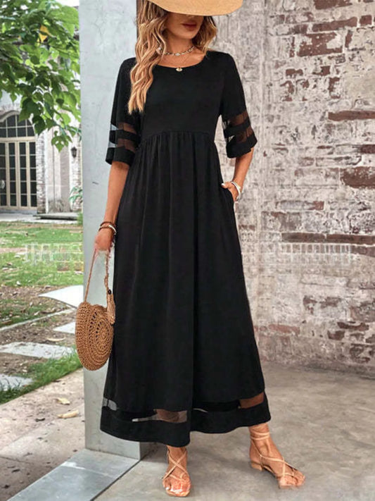 Full Size Round Neck Half Sleeve Dress Plus Size Black