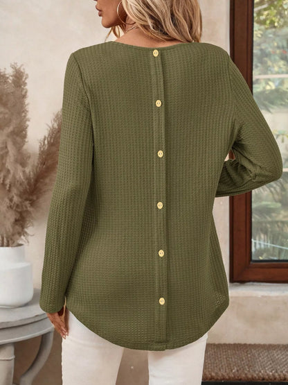 Plus Size Casual Waffle Knit Long Sleeve T-Shirt