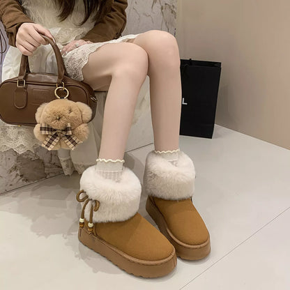 Round Toe Platform Boots Brown