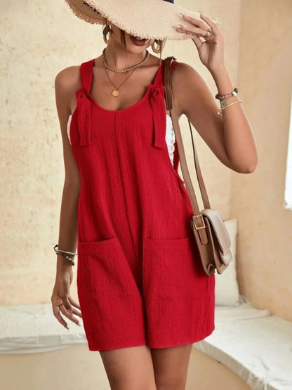 Full Size Knot Strap Romper with Pockets Plus Size