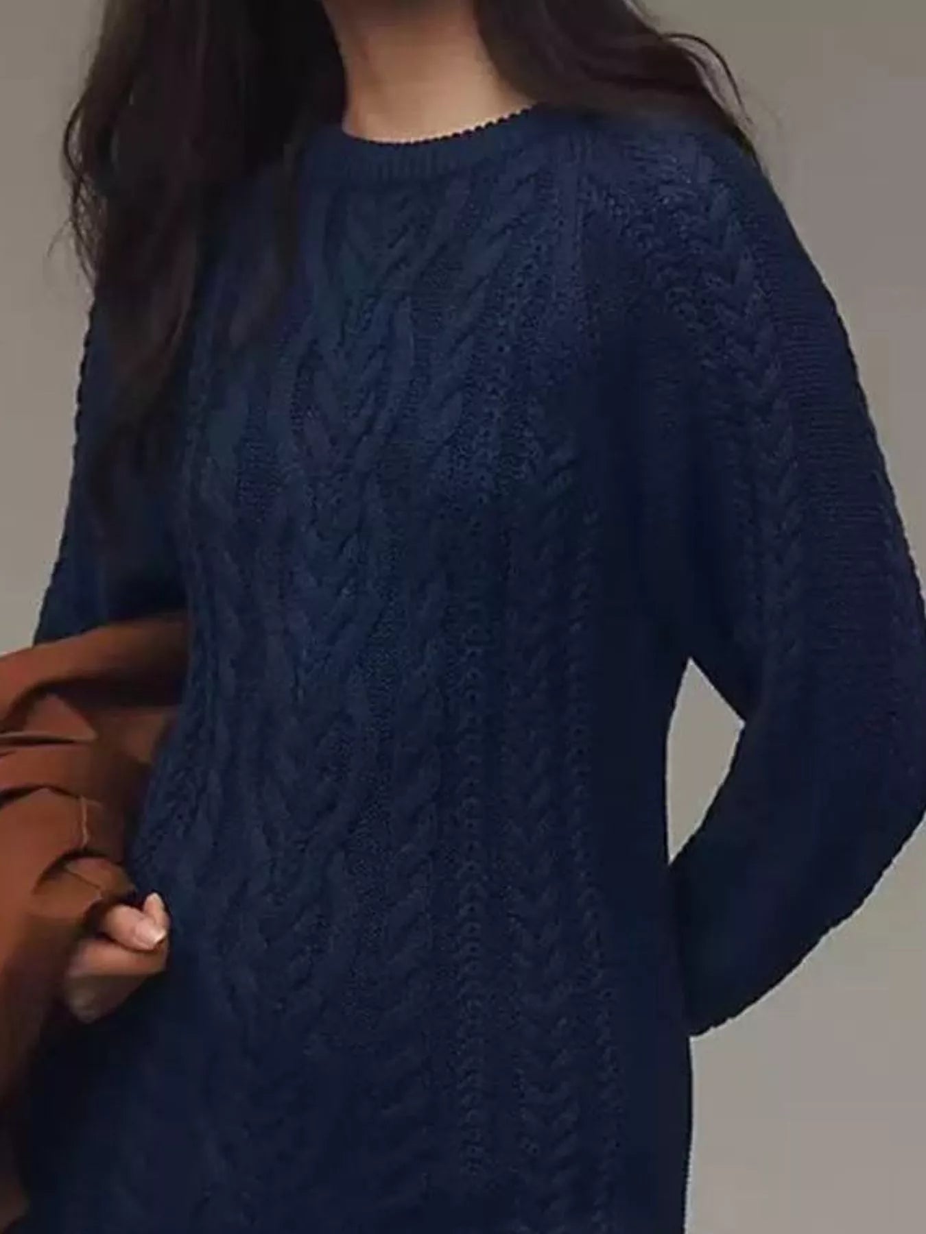 Full Size Cable Knit Pleated Hem Sweater Dress Plus Size