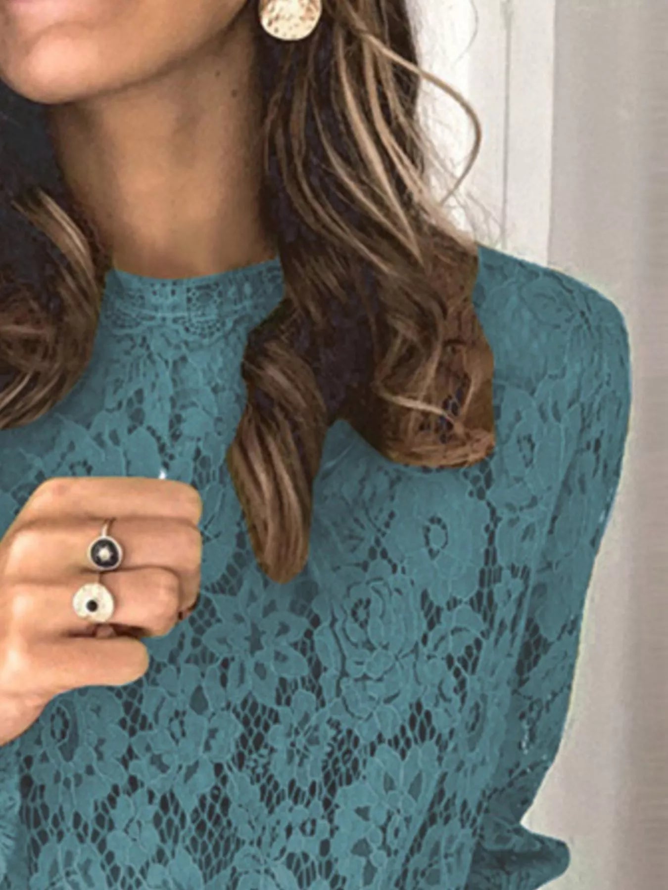 Full Size Lace Long Sleeve Blouse Plus Size