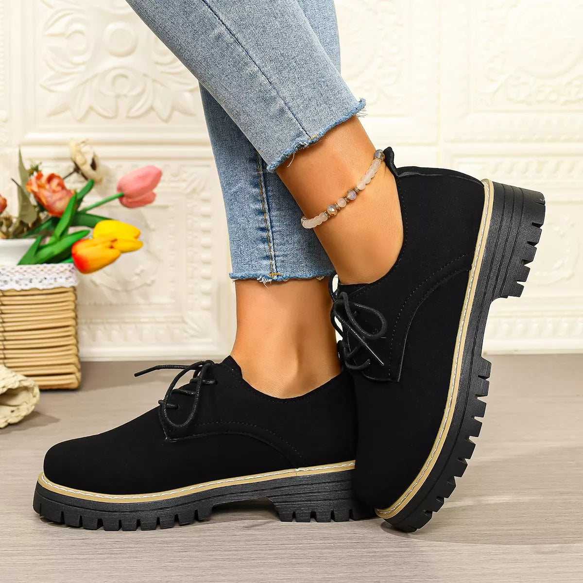 Lace-Up Platform Loafers Black