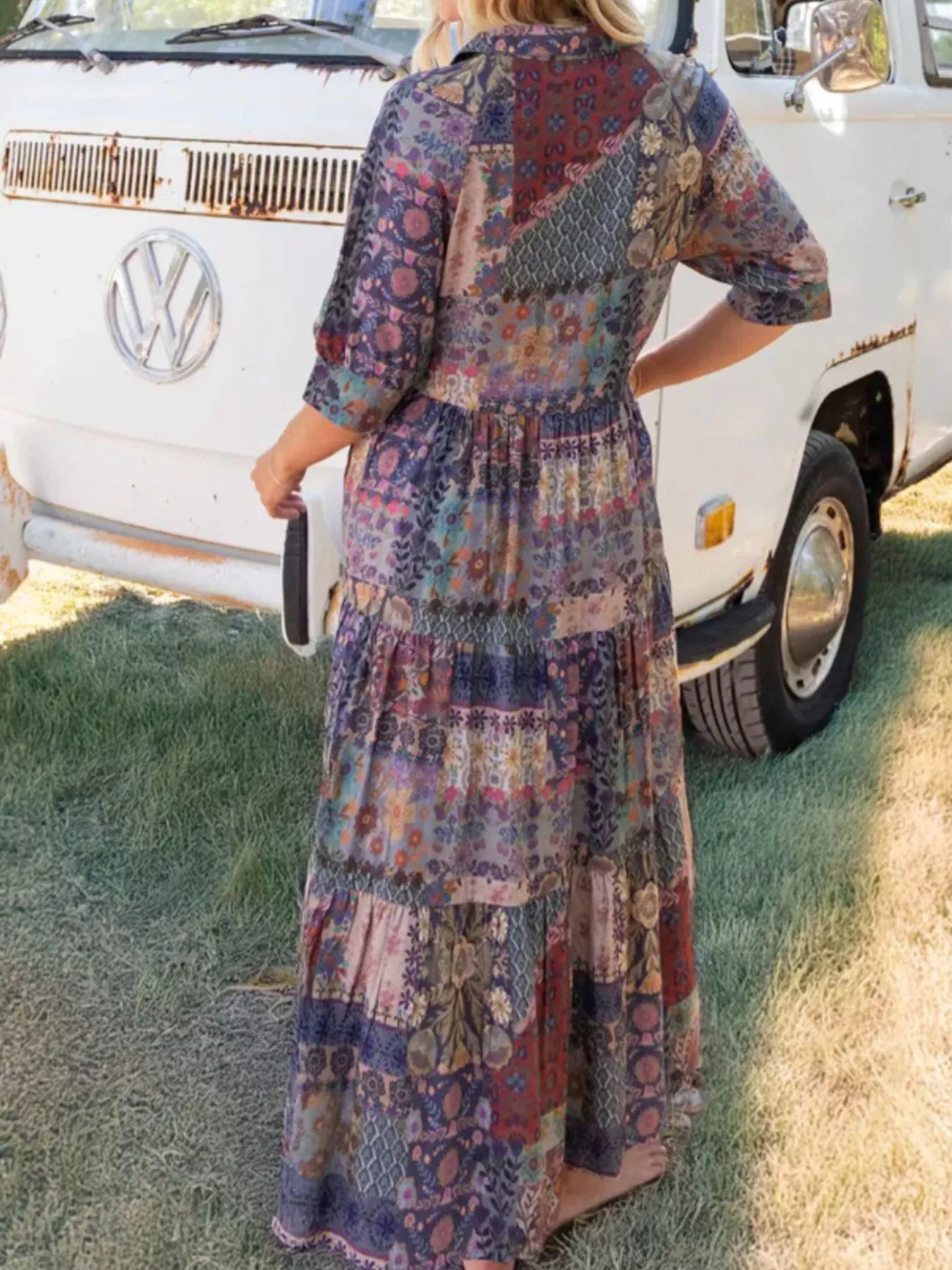 Full Size Printed Half Sleeve Midi Dress Plus Size