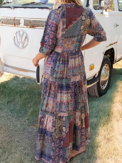 Full Size Printed Half Sleeve Midi Dress Plus Size