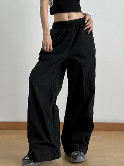 Wide Leg Drawstring Pants Black