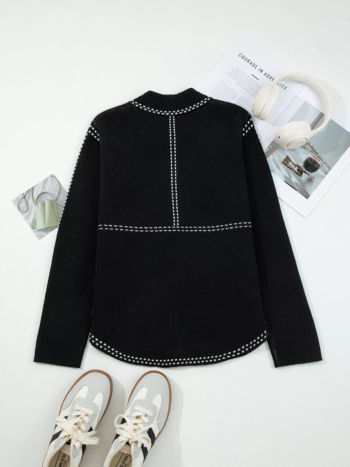 Contrast Trim Button up Sweater Cardigan