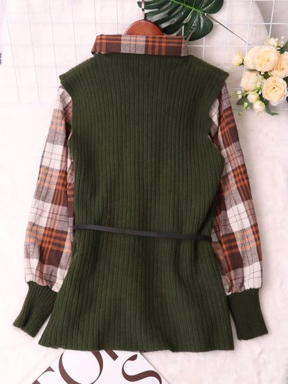 Plaid Long Sleeve Sweater Dress