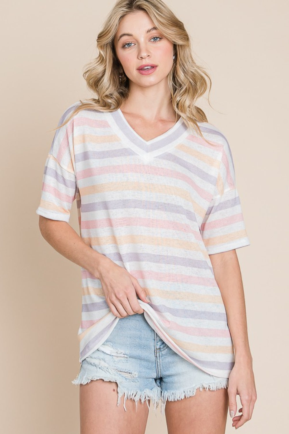 Comfy Striped V-Neck Tee Stripe