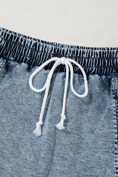 Drawstring High Waist Pocketed Denim Shorts