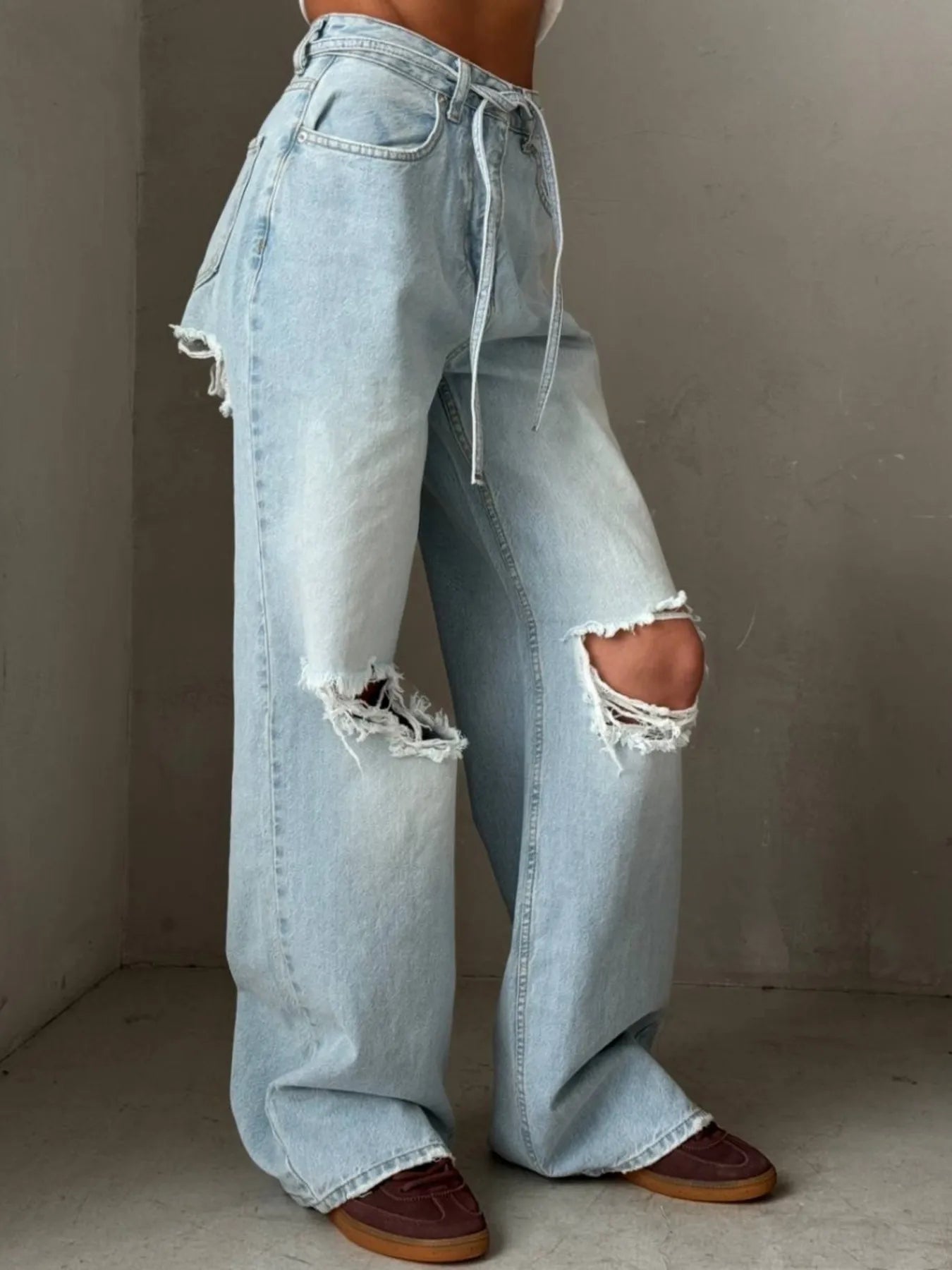 Distressed Wide Leg Jeans Blue