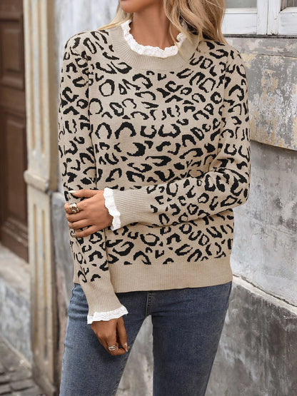 Frill Leopard Long Sleeve Sweater