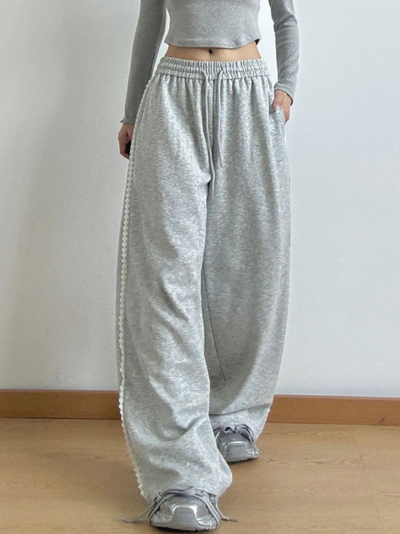 Loose Fit Wide Leg Casual Drawstring Pants
