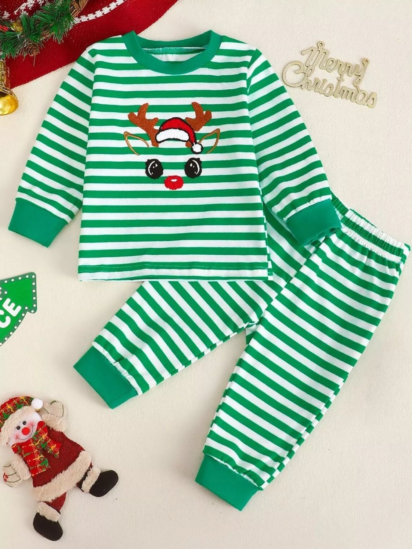Children's Christmas Striped Pajama Set