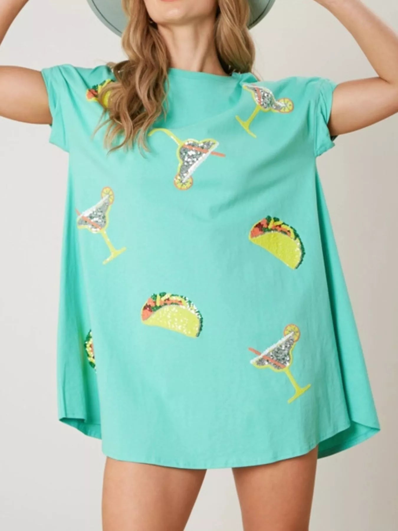 Sequin Short Sleeve Summer Tee Dress