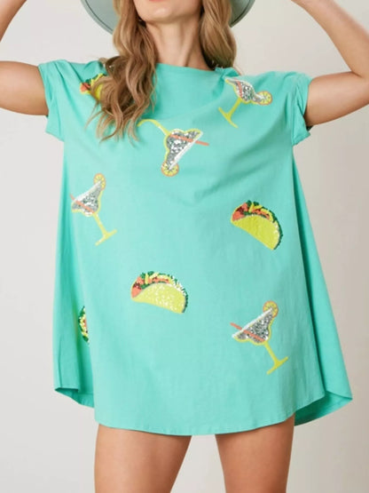 Sequin Short Sleeve Summer Tee Dress