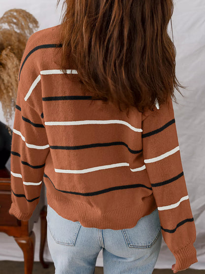 Stripe Striped Ribbed Edge Drop Shoulder Sweater